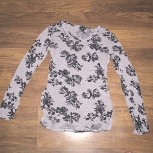 Gray and black shirt with flowers long sleeve